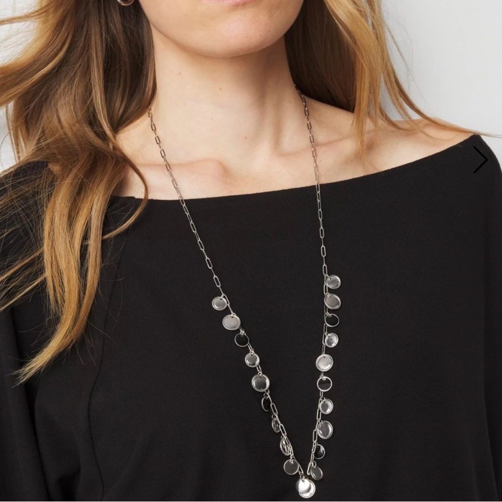 Silver + Black Disc Paperclip Necklace White House Black Market